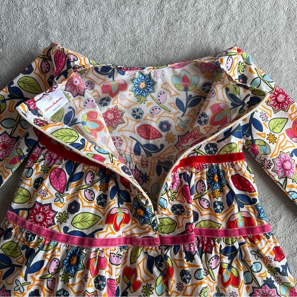 Hanna Andersson Retro Floral Tiered Long Sleeve Twirl Dress Velvet Ribbon Accent - Picture 6 of 12